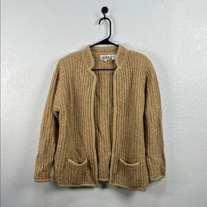 Vintage ABVIEN  Tan Women's Open Sweater Long Sleeve Wool Blend Sz M Chic Casual